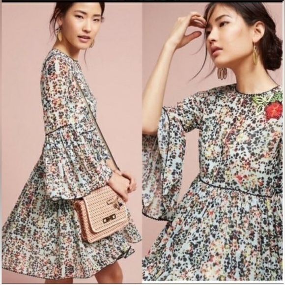 Bhanuni by Jyoti Anthropologie Semi Sheer Floral Embroidered Boho Mini Dress - Picture 1 of 8